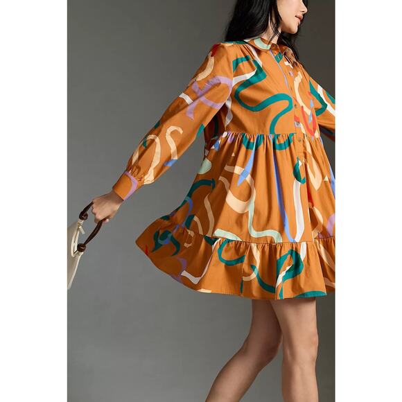 nwt ANTHROPOLOGIE MAEVE sz S Printed Tiered Shirt Dress - Picture 2 of 4